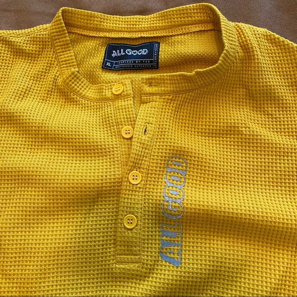 All Good Never Better bright yellow waffle Henley mens XL slim fit - Picture 2 of 5